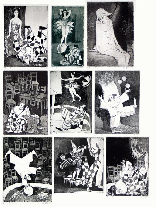 Gunter Ullrich - Ullrich Gunter, Mappe mit 9 Radierungen "Clowns&quot; sign. verkocht voor € 180!