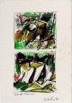 Bernd KOBERLING - Unter den Bäumen, farbige Wachskreiden und Bleistift auf Papier,1978, Edition Galerie am Moritzplatz verkocht voor € 225!