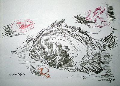 Oskar Kokoschka - Urvater der Fische. Farb-Lithographie von 1961 verkocht voor € 100!