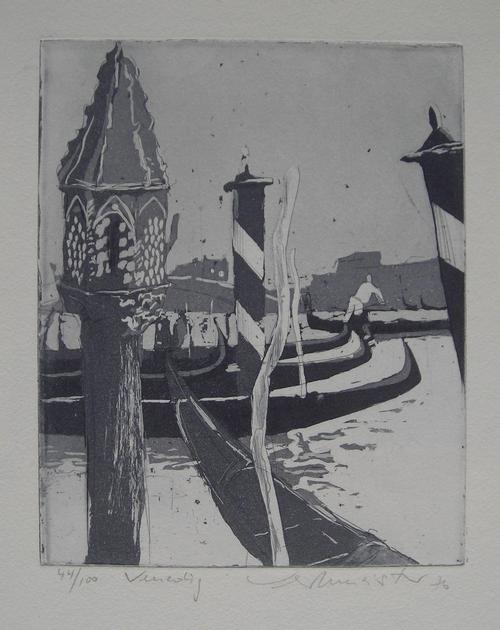 Wolfgang Werkmeister - Venedig, Radierung in Grau und Schwarz von 1976, handsign. verkocht voor € 90!