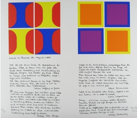 Heinz Kreutz - Zweimal vier Quadrate über orange und violett, Serigrafie, signiert, nummeriert, 1969/72 verkocht voor € 80!