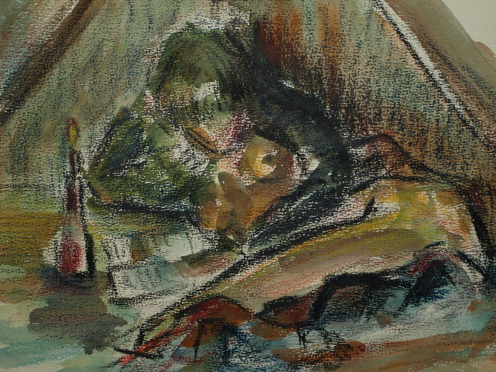 Ramaekers – Tekening / aquarel – Vrouw in bed – Gesigneerd – 1959 kopen? Bied vanaf 1!