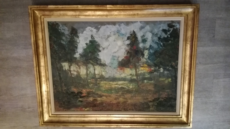 Onbekend kunstenaar, Olieverf op doek, Boszicht kopen? Bied vanaf 1!