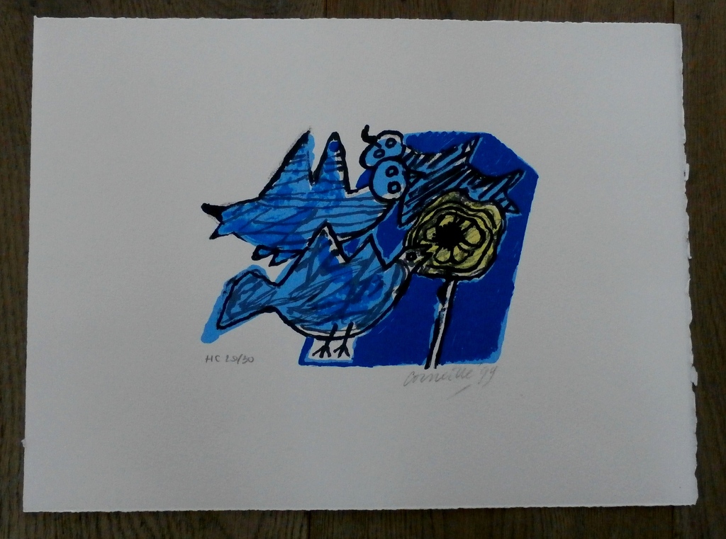 Corneille - zeefdruk: Les Oiseaux Bleus Et Flaure Jaune - 1999 kopen? Bied vanaf 99!