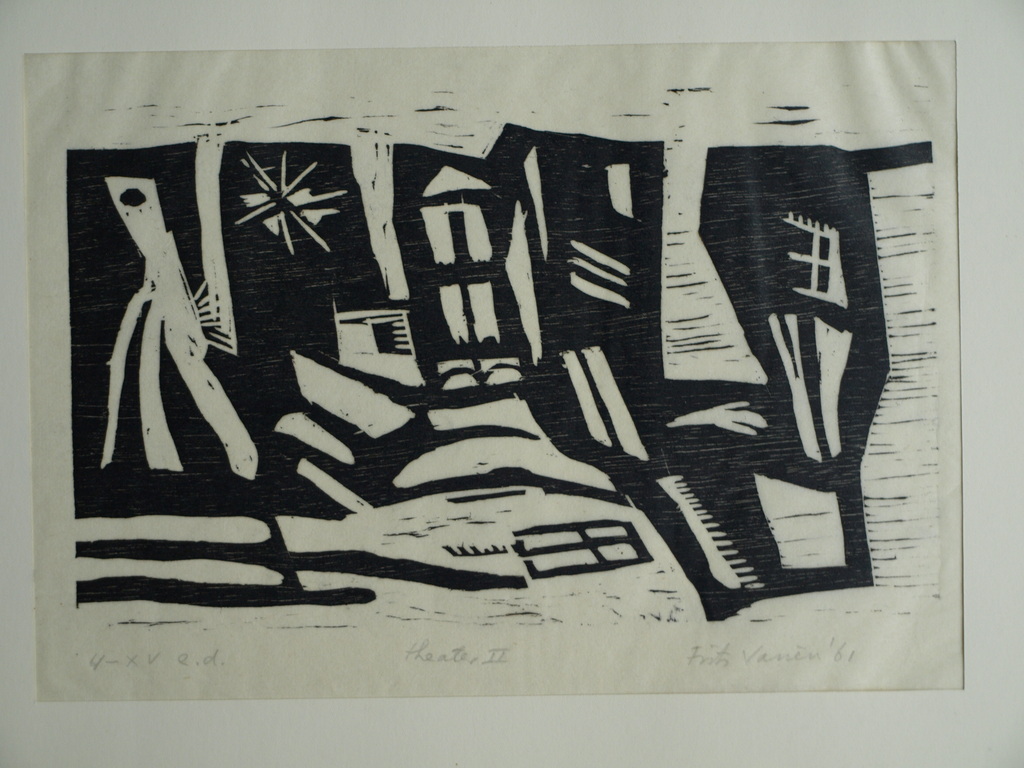 Frits Vanèn :  Houtsnede – Theater II – 1961 – oplage 15 ex. kopen? Bied vanaf 1!