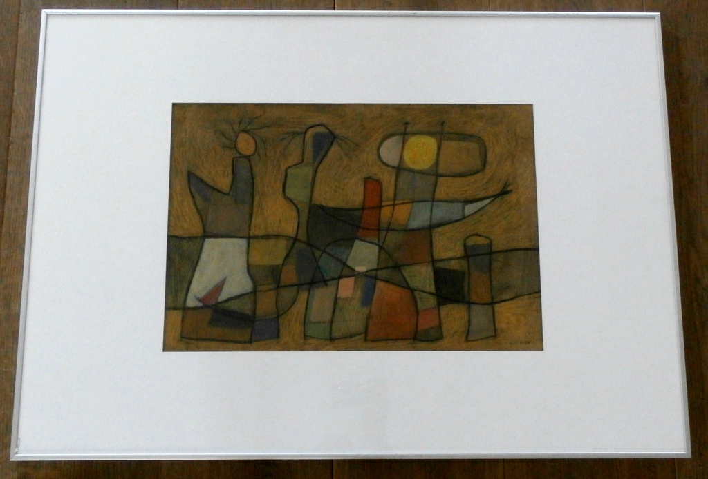 Will Leewens - Houtskool/pastel: figuren en zon - 1984 kopen? Bied vanaf 1150!