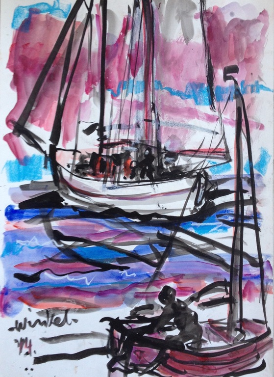 Arien Winkel - IJsselmeer - Origineel werk op papier verkocht voor € 45!