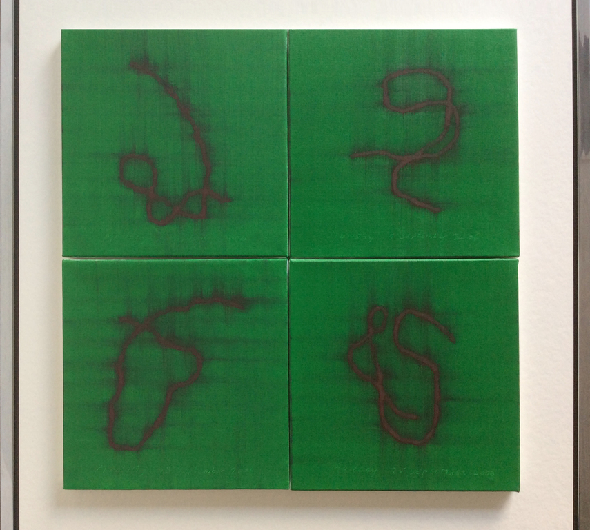 Jack Vissers "Day Threads" - tableau van 4 schilderijen, in groen verkocht voor € 45!