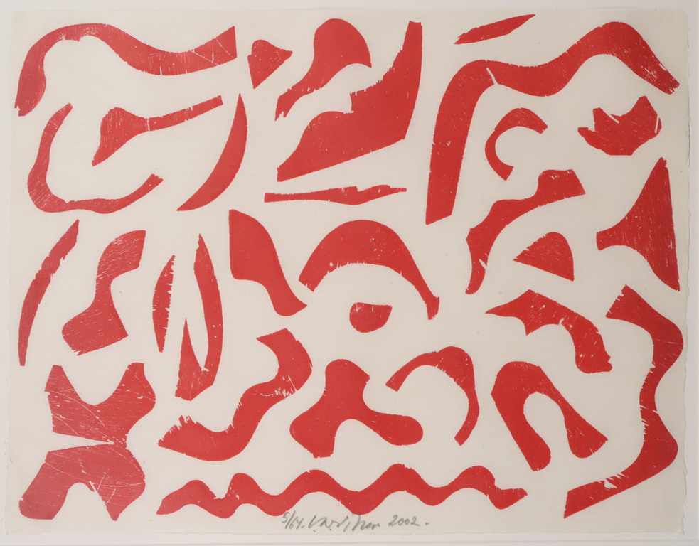 Carel Visser: Houtsnede op Japans papier, Z.T. (Rood) - Ingelijst kopen? Bied vanaf 100!