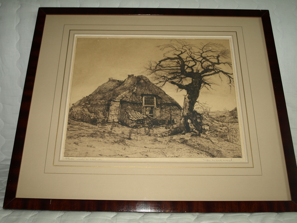 HENDRIK WEEGEWIJS - Ets – Oude woning – Gesigneerd en ingelijst – ca 1925 kopen? Bied vanaf 65!
