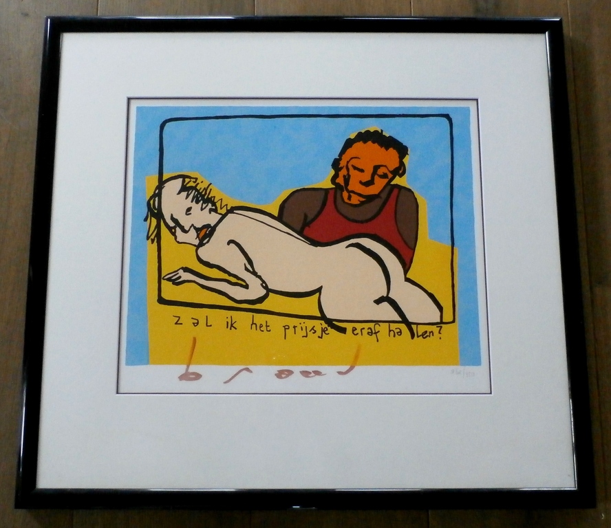 Herman Brood - ingelijste zeefdruk: Zal ik het prijsje eraf halen? kopen? Bied vanaf 250!