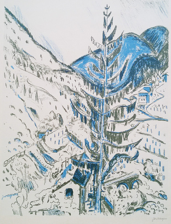 Jan Wiegers - Alpenlandschap rond Davos, litho verkocht voor € 125!