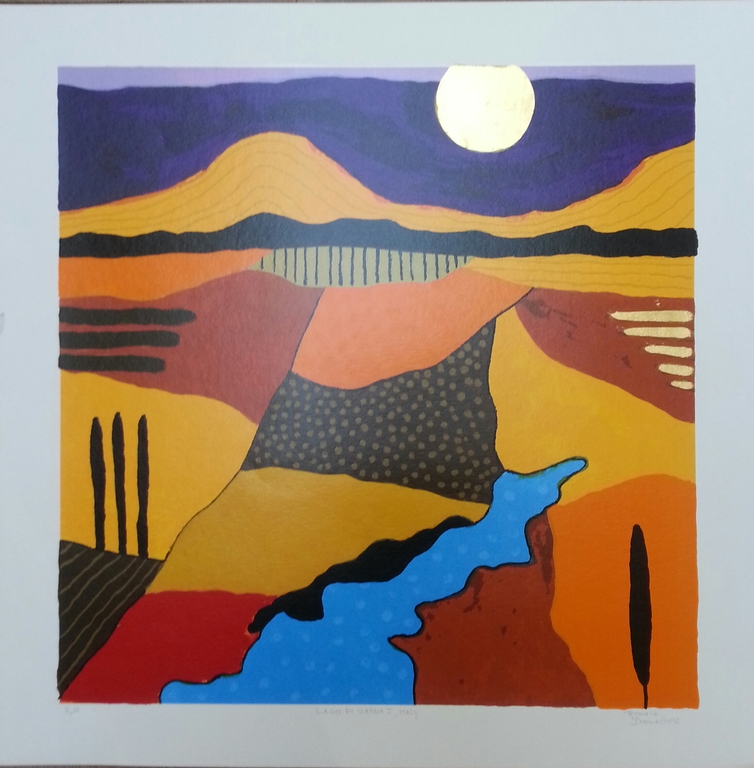 Ronald Boonacker, zeefdruk op papier, Titel; "Lago di Garda II, Italy" kopen? Bied vanaf 50!