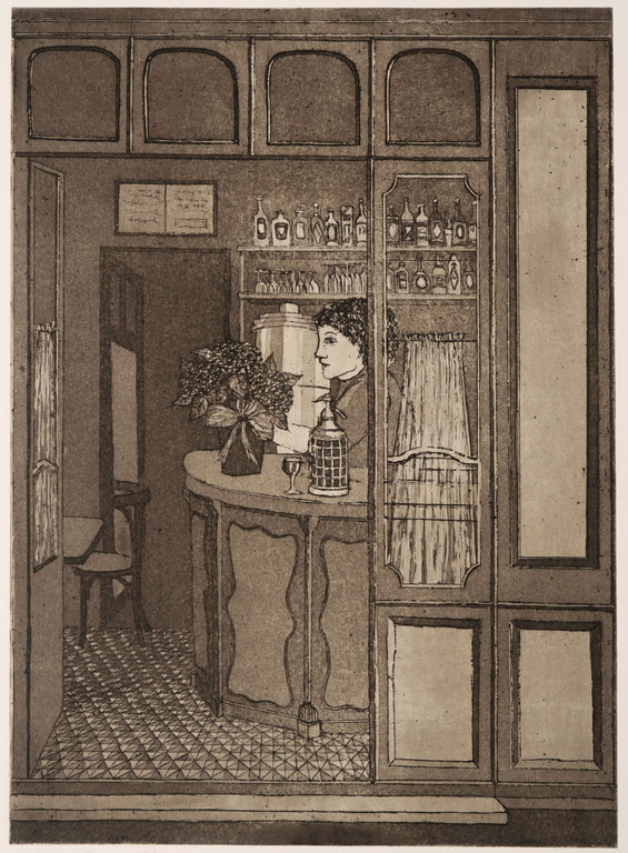 Laetitia de Haas: Ets en aquatint, Cafe in Parijs verkocht voor € 55!