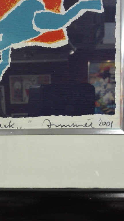 Hans Innemee, zeefdruk op papier in lijst, Titel: Kwaak Kwaak kopen? Bied vanaf 50!