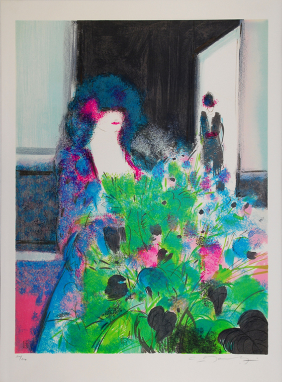 CLAUDE MANOUKIAN - KLeuren Lithografie - FEMME ET FLEURS - Handgesigneerd - Klei kopen? Bied vanaf 99!