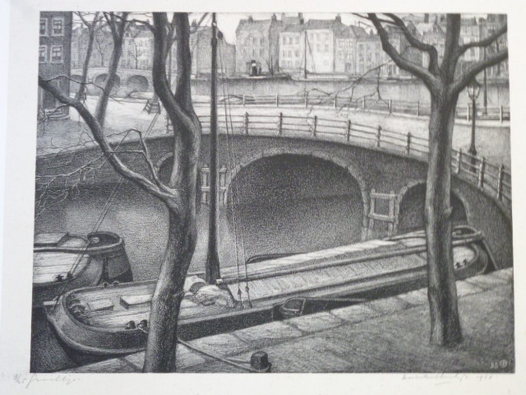 Aart van Dobbenburgh - litho - Grachtje (Amsterdam) verkocht voor € 50!
