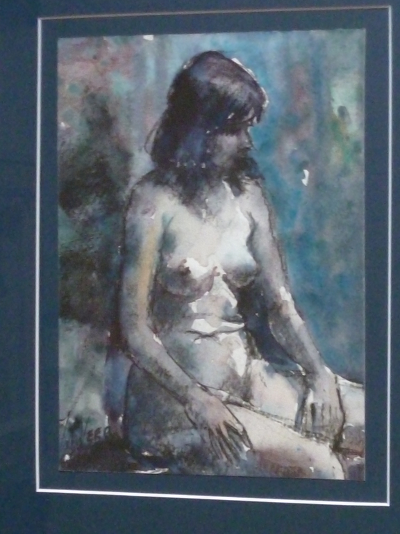 Jan van der Veer - aquarel - Zittend naakt verkocht voor € 85!