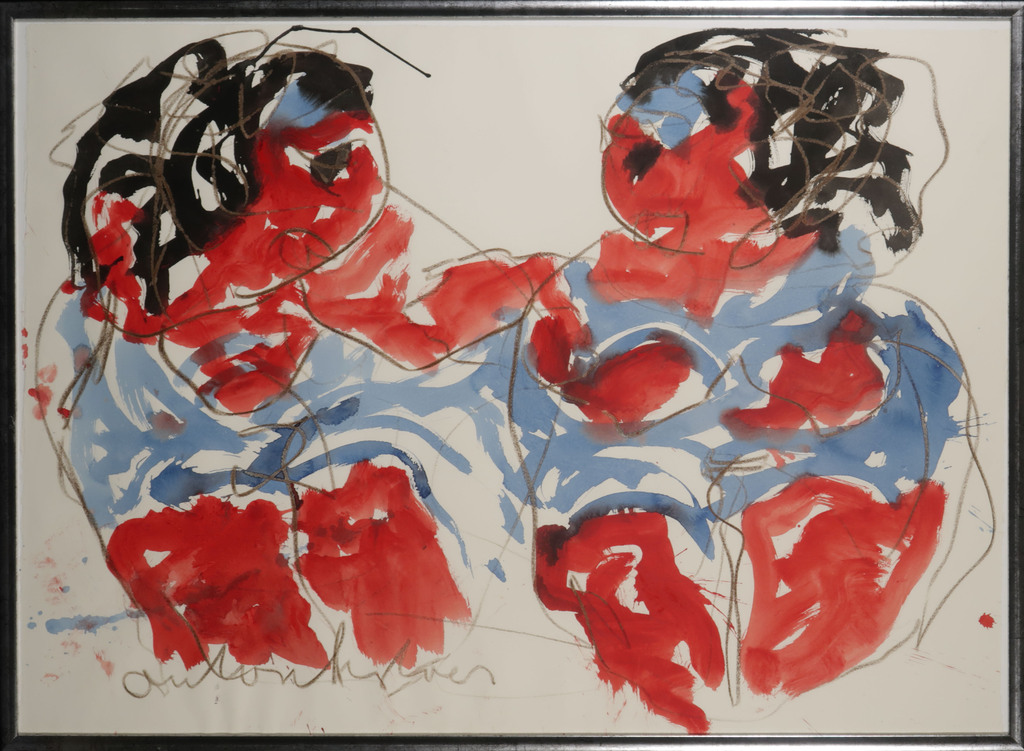 Anton Heyboer: Gemengde techniek op papier, Z.T. (Baadsters) - Ingelijst (Groot) verkocht voor € 450!