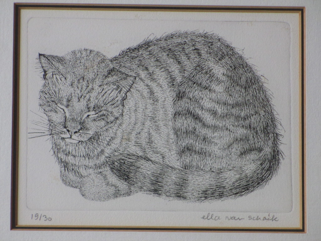 Ella van Schaik, Slapende poes, Ets verkocht voor € 60!
