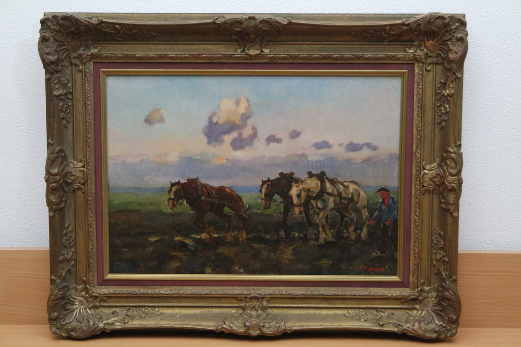 Cor Noltee (1903-1967) - olieverf op doek - ploegen met paarden kopen? Bied vanaf 575!