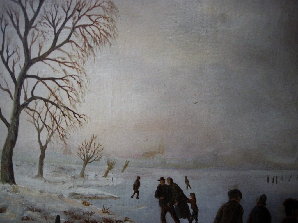 Groot oud Hollands "Winterlandschap met schaatsers en molen" gesigneerd r.o.  kopen? Bied vanaf 1!