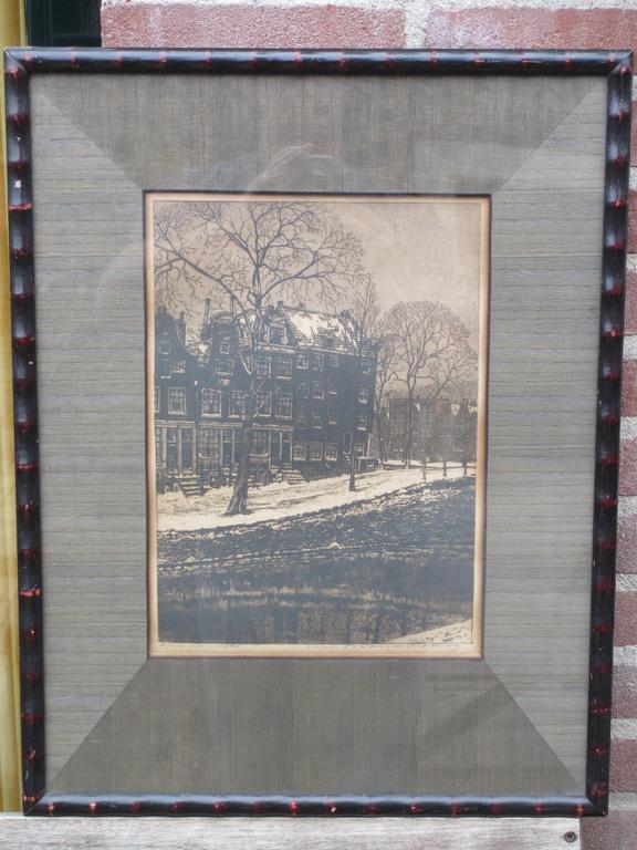 Cornelis Brandenburg, Amsterdam, Spiegelgracht in de sneeuw, Ets kopen? Bied vanaf 55!