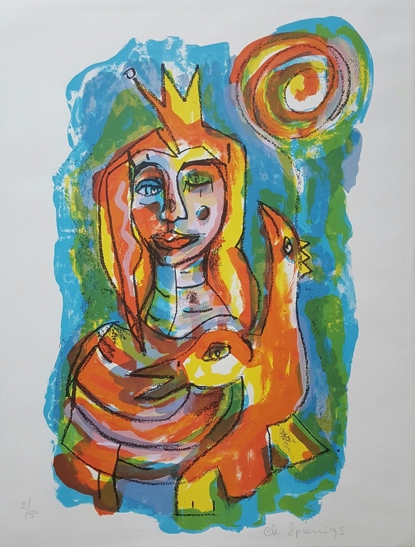 CHRISTINE SPIERINGS Zeefdruk ,, LA REINE II,, Handgesigneerd verkocht voor € 40!