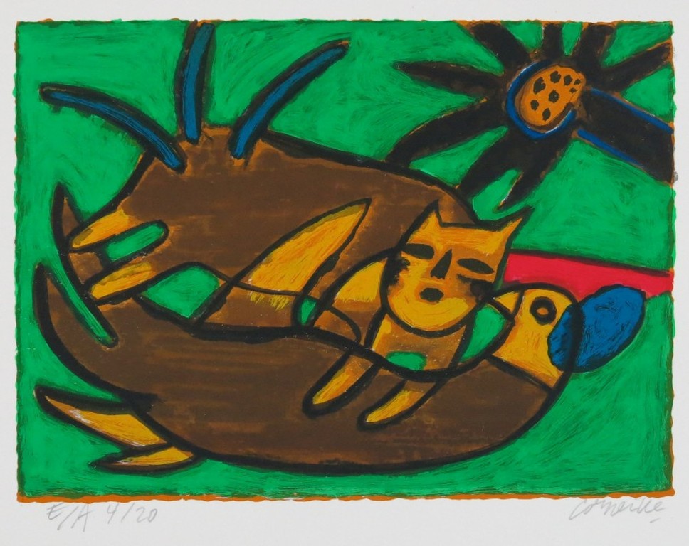 Corneille: Zeefdruk, Z.T. poes en vogel kopen? Bied vanaf 100!