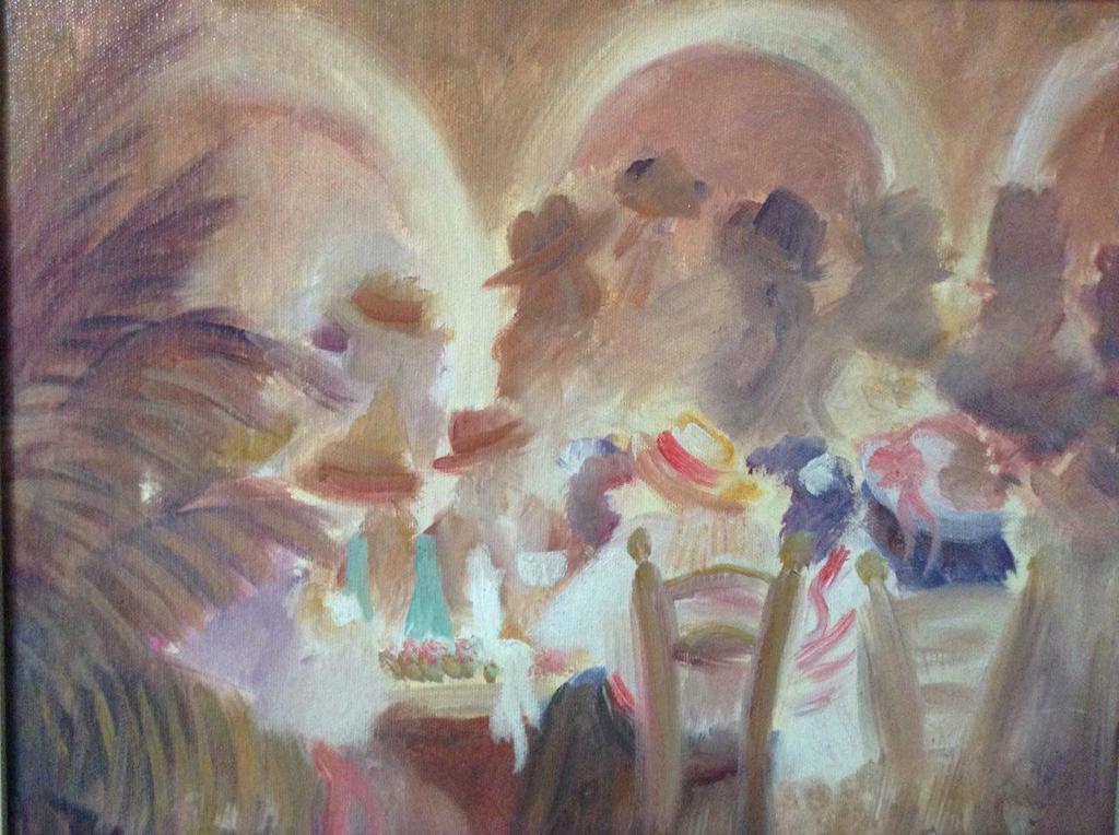 Jan Bouman - Jan Bouman, Olieverf op paneel 39x33 Feestende mensen kopen? Bied vanaf 1!