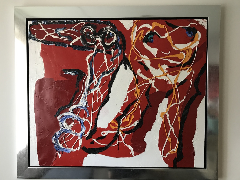 Geert Jan Jansen, schilderij, 2 mannetjes kopen? Bied vanaf 5000!