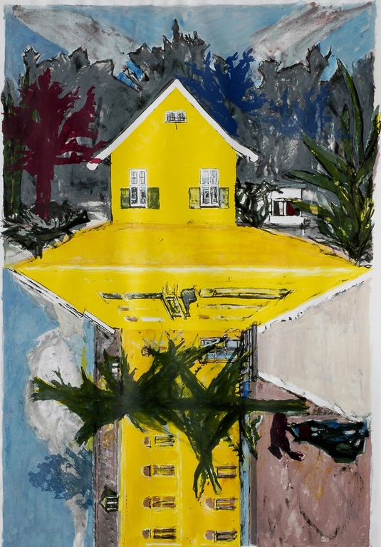 Hans Ebeling Koning, zeefdruk, HET GELE HUIS verkocht voor € 110!