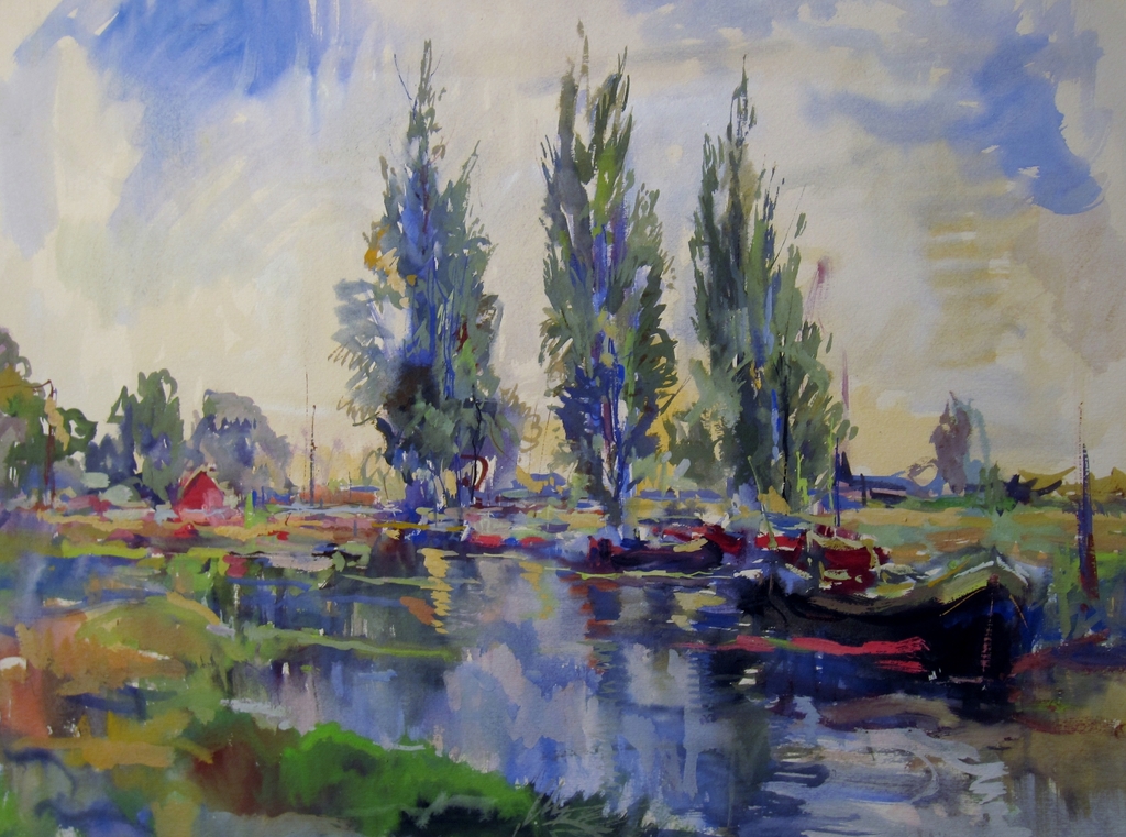 Job Frese (1914-1986) - Schildering op papier - Landschap Abcoude vendu pour 60€ !