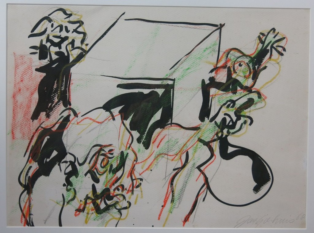 Jan Sierhuis: Gemengde techniek, Figuren, 1968 -Ingelijst  kopen? Bied vanaf 200!