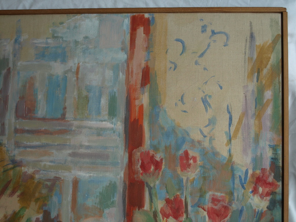 Rombout Berkelaar : Olieverf op doek , Het balkon – gesigneerd & ingelijst –1977 kopen? Bied vanaf 175!