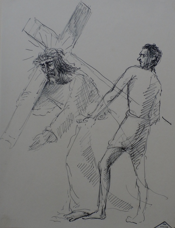 Lodewijk Schelfhout - Tekening: Christus de tuin van Cyrene - jaren 30 kopen? Bied vanaf 60!