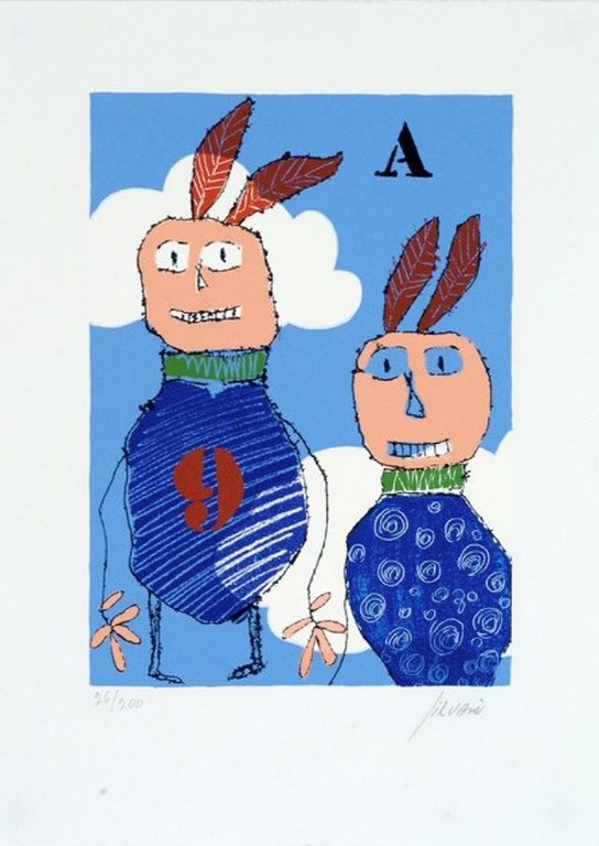 Christian Silvain: Zeefdruk, Deux Indiens qui volent verkocht voor € 70!