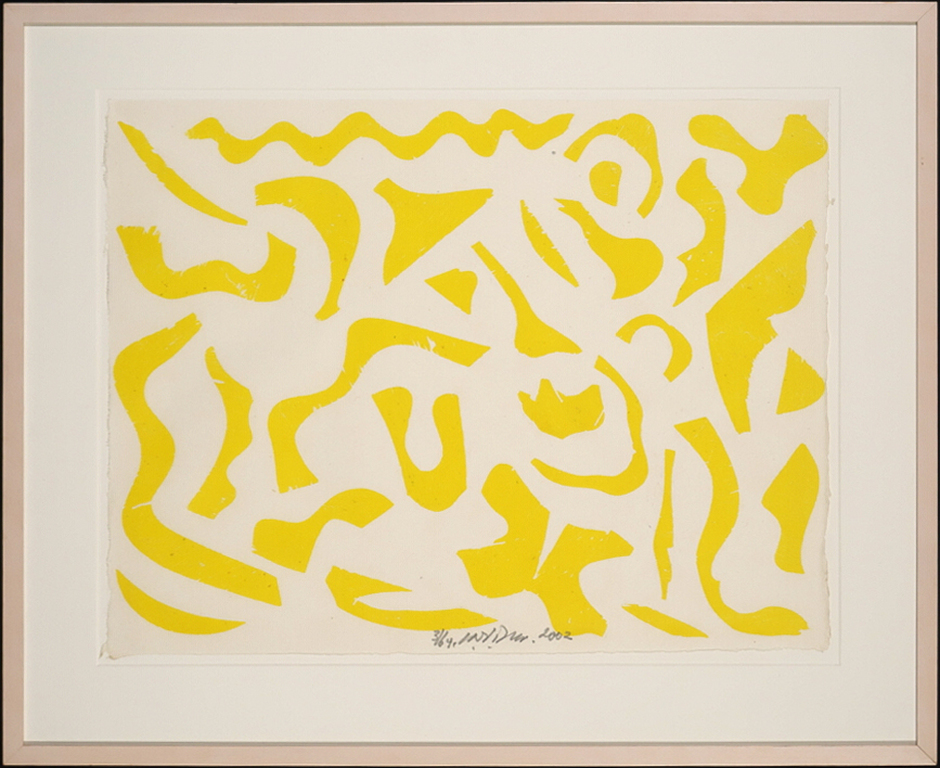 Carel Visser: Houtsnede op Japans papier, Zonder titel (geel) - Ingelijst kopen? Bied vanaf 100!