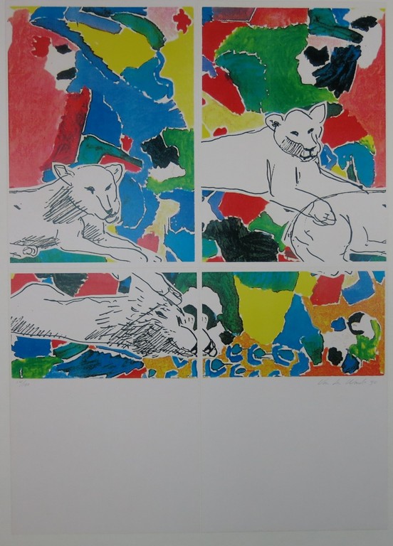 Reinder van der Woude: Zeefdruk, Vierluik, Leeuwen Rood/Blauw kopen? Bied vanaf 1!