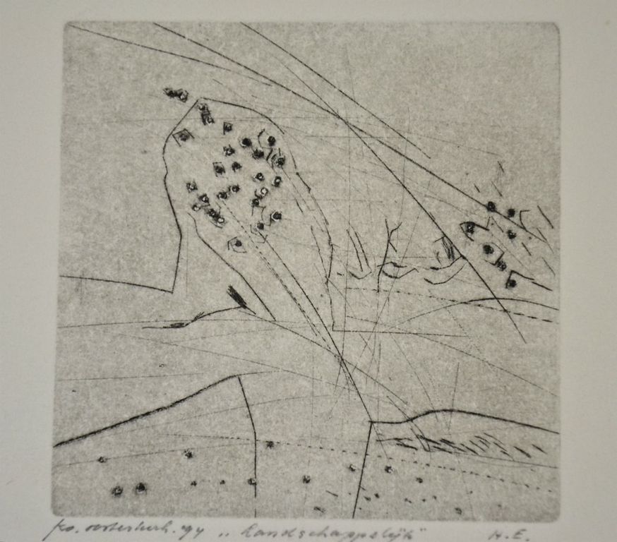 Ko Oosterkerk: Ets/aquatint. Landschappelijk verkocht voor € 35!