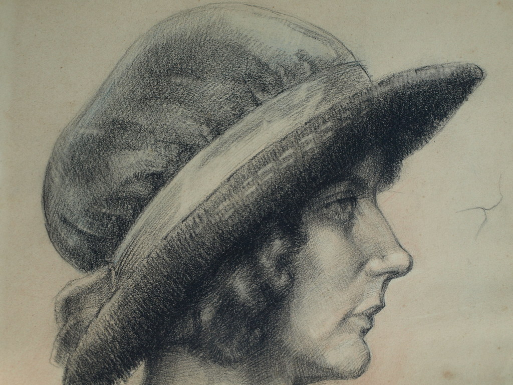 Elias Smalhout : Tekening , Bregtje met hoed – ca 1920  kopen? Bied vanaf 1!