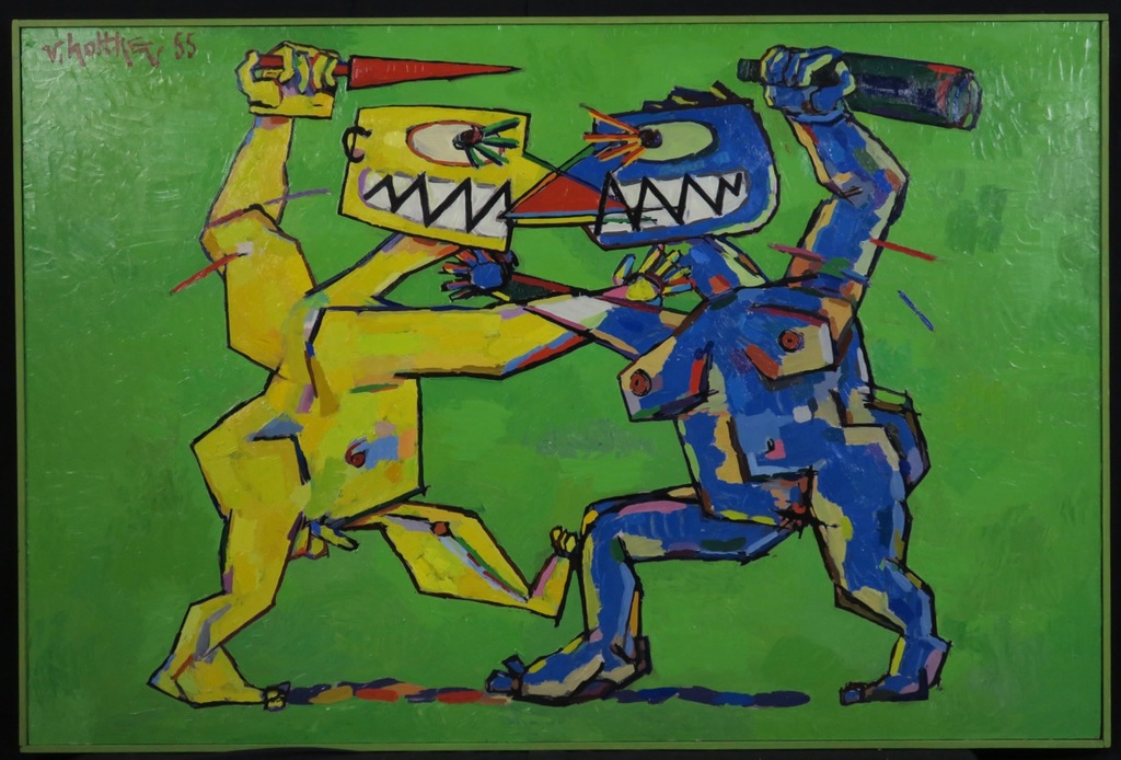 Jan van Holthe: Olieverf op doek, Twistend echtpaar - Ingelijst (Zeer groot) verkocht voor € 120!