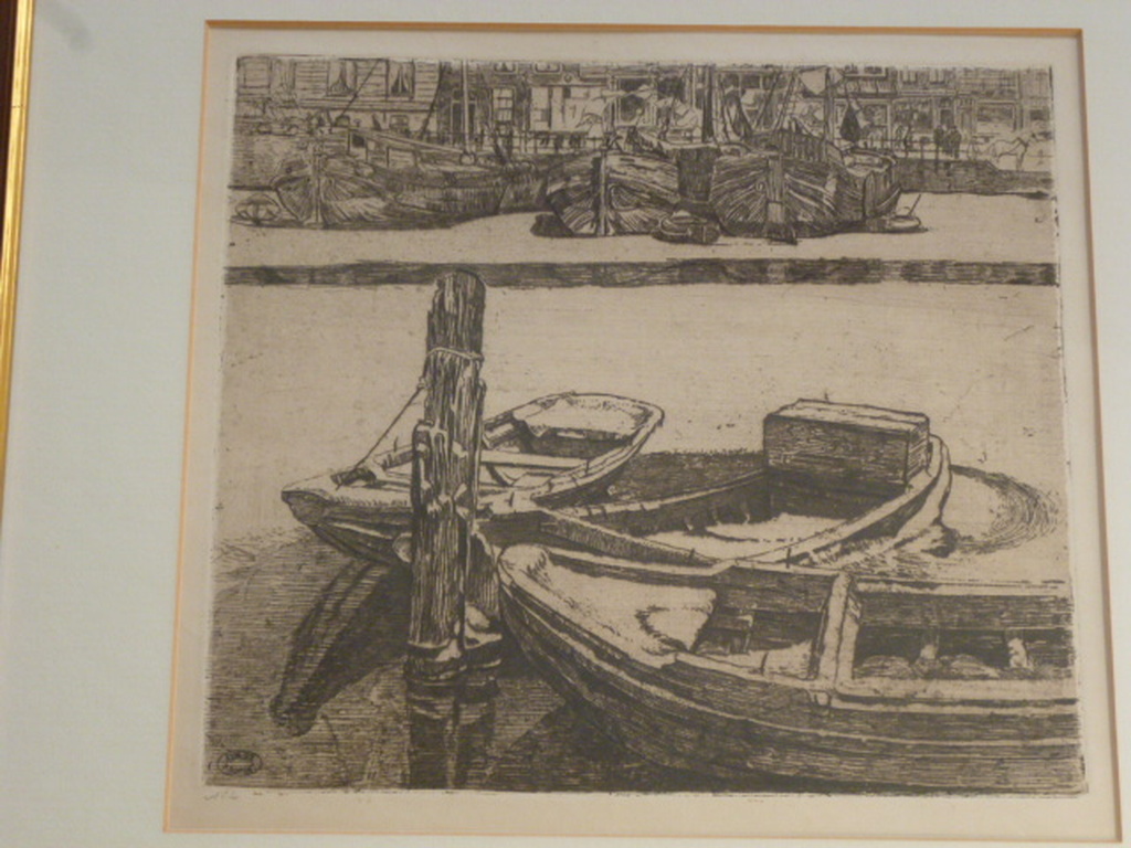 Pieter Dupont - ets - Schepen aan meerpaal in het Damrak verkocht voor € 90!