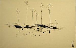 Melle Oldeboerrigter - Melle: Inkttekening. Landschap met zes bomen kopen? Bied vanaf 150!