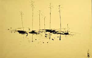 Melle Oldeboerrigter - Melle: Inkttekening. Landschap met zes bomen verkocht voor € 150!