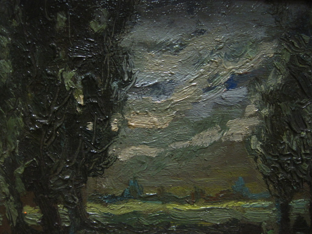 Prachtig ca 1920 impressionistisch olieverf "dorp tussen bomen" ges. H. Kru...r kopen? Bied vanaf 1!