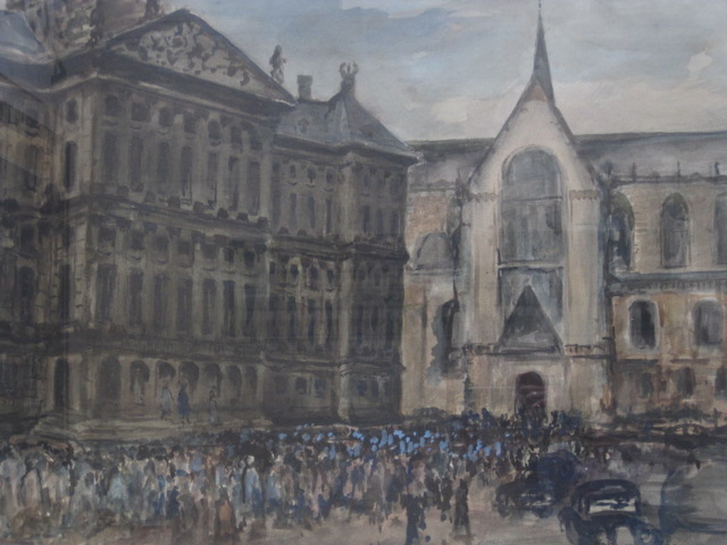 C.Klinkert "inhuldiging Juliana Amsterdam 1948" GROOT aquarel  kopen? Bied vanaf 1!