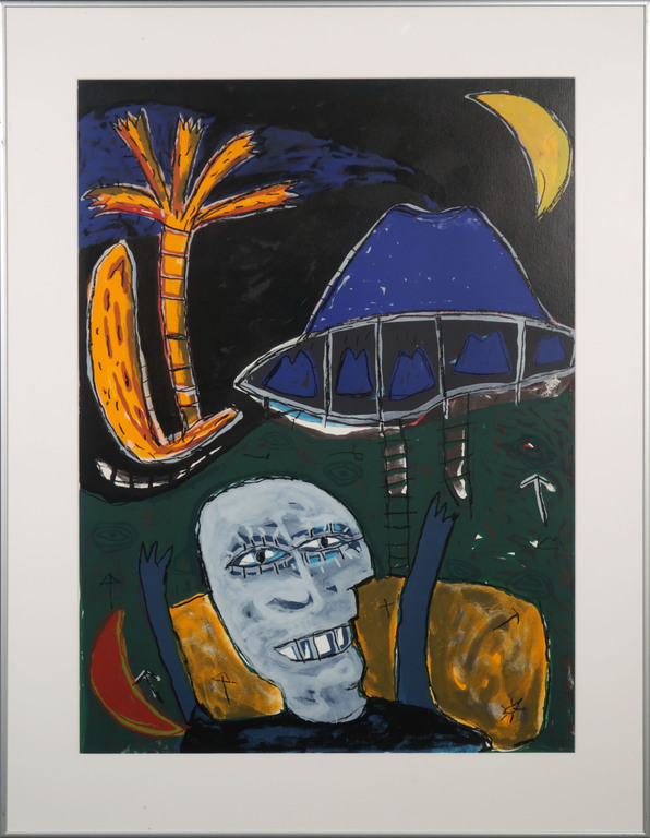 Dodog Soeseno: Zeefdruk, Seeking the Cobalt mountain - Ingelijst kopen? Bied vanaf 20!