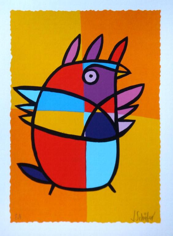 JACQUELINE SCHÄFER, originele zeefdruk Gele Vogel kopen? Bied vanaf 1!