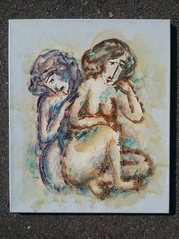 Calvin Burnett. Acryl op doek. Twee vrouwen.  kopen? Bied vanaf 1!
